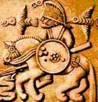 Odin als Reiter auf dem Helm von Vendel